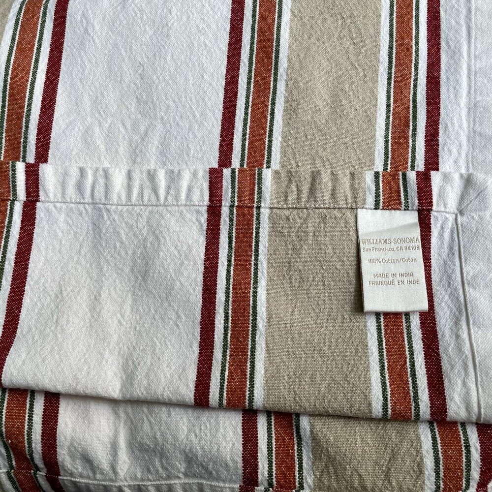 Williams Sonoma Stripe Table Runner 20" x 108" Cream Tan Red Orange Cotton